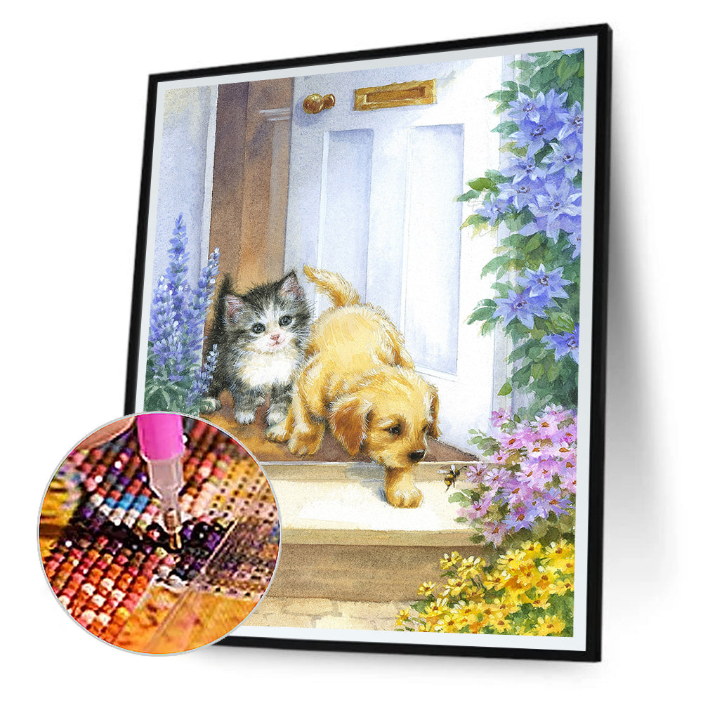 Cats And Dogs At The Door - Full Round Drill Diamond Painting 30*40CM