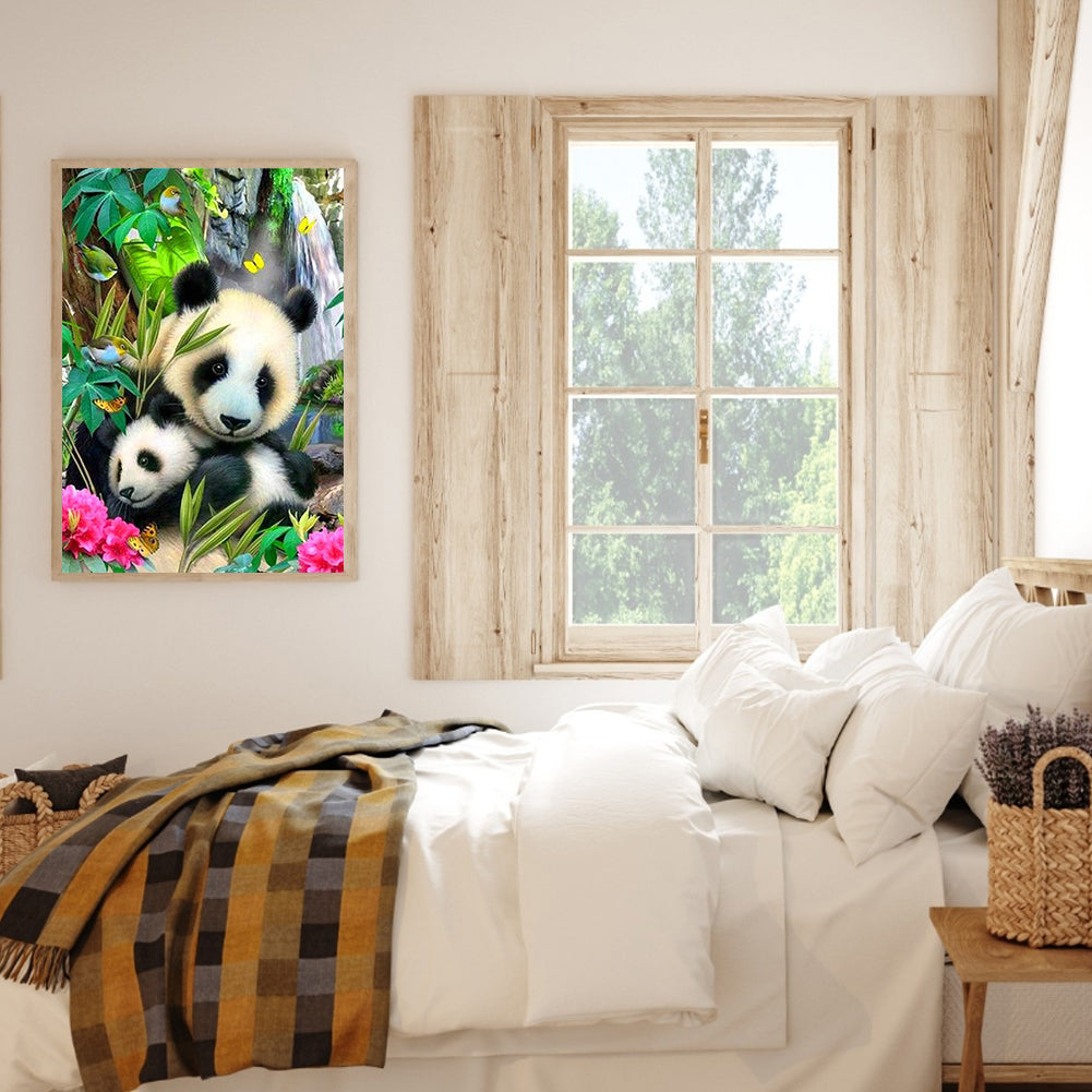 Panda Mother And Child - Full Round Drill Diamond Painting 30*40CM