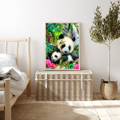 Panda Mother And Child - Full Round Drill Diamond Painting 30*40CM