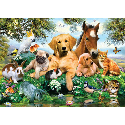 Dog Horse Bird Animal Family - Full Round Drill Diamond Painting 50*40CM