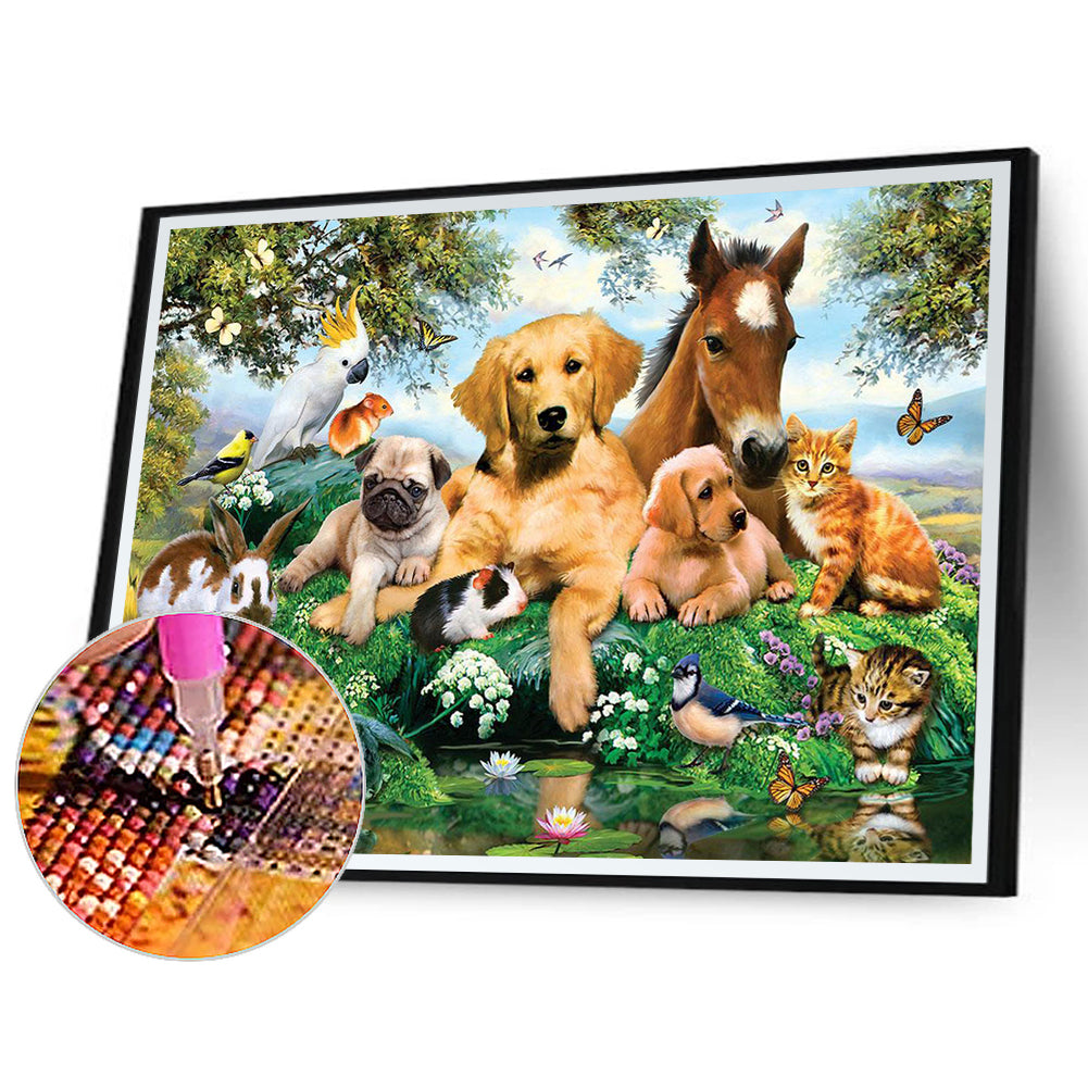 Dog Horse Bird Animal Family - Full Round Drill Diamond Painting 50*40CM