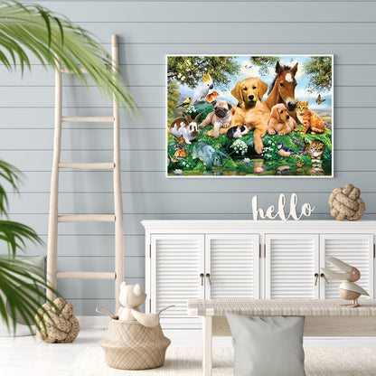 Dog Horse Bird Animal Family - Full Round Drill Diamond Painting 50*40CM