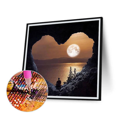 The Lake Under The Moon In Front Of The Heart-Shaped Cave - Full Round Drill Diamond Painting 50*50CM