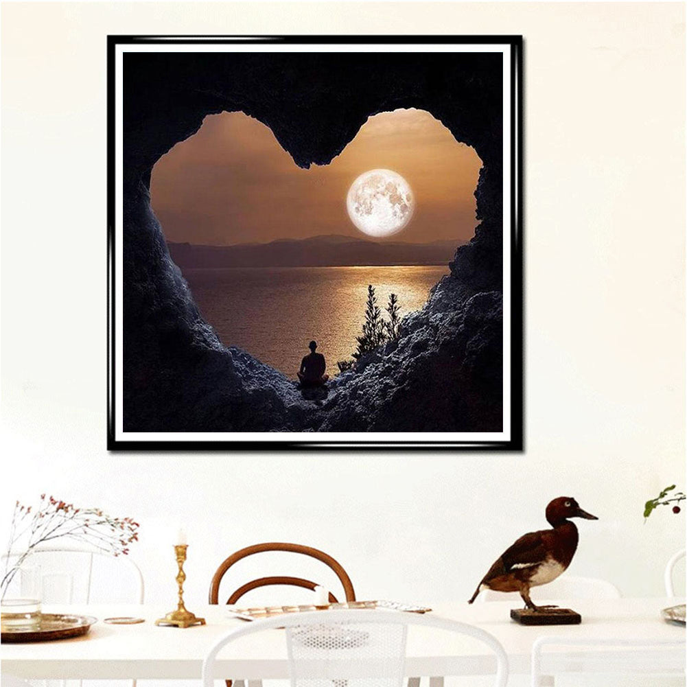 The Lake Under The Moon In Front Of The Heart-Shaped Cave - Full Round Drill Diamond Painting 50*50CM