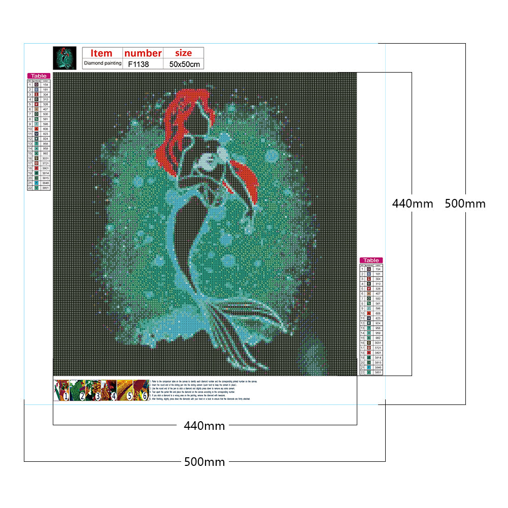 Mermaid Ariel Silhouette - Full Square Drill Diamond Painting 50*50CM