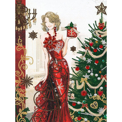 Woman In Christmas Dress - Special Shaped Drill Diamond Painting 30*40CM