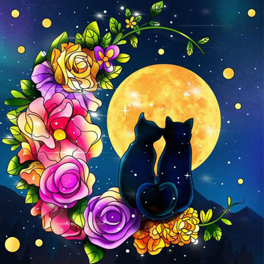 Black Cat Under The Moon - Full Round Drill Diamond Painting 30*30CM