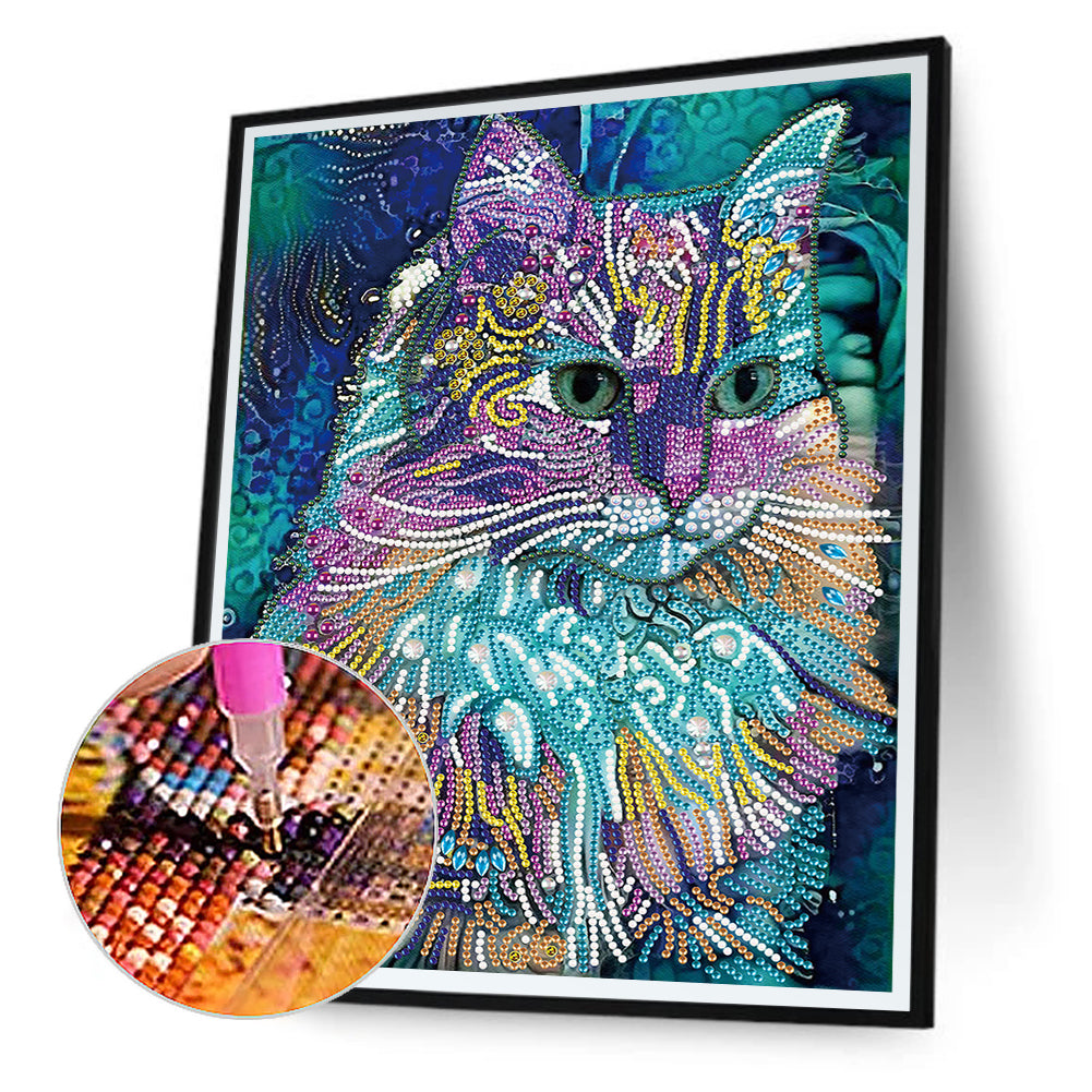 Stained Glass Cat - Special Shaped Drill Diamond Painting 30*40CM