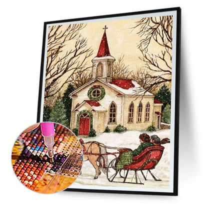 Horse Carriage Outside The Church - Full Square Drill Diamond Painting 30*40CM