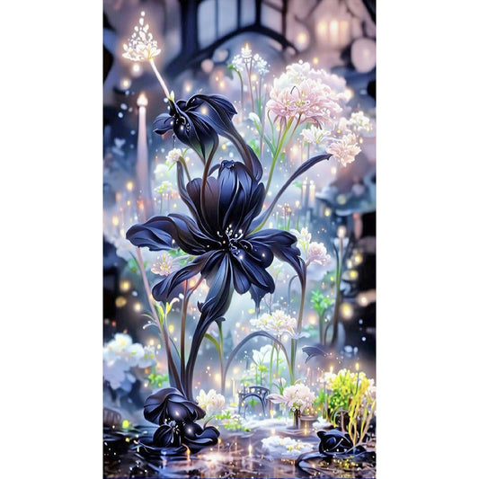 Black Flowers - Full Round Drill Diamond Painting 40*70CM