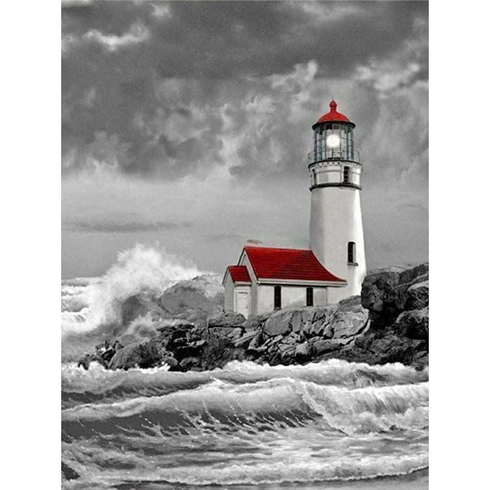 Black And White Lighthouse - Full Square Drill Diamond Painting 40*50CM