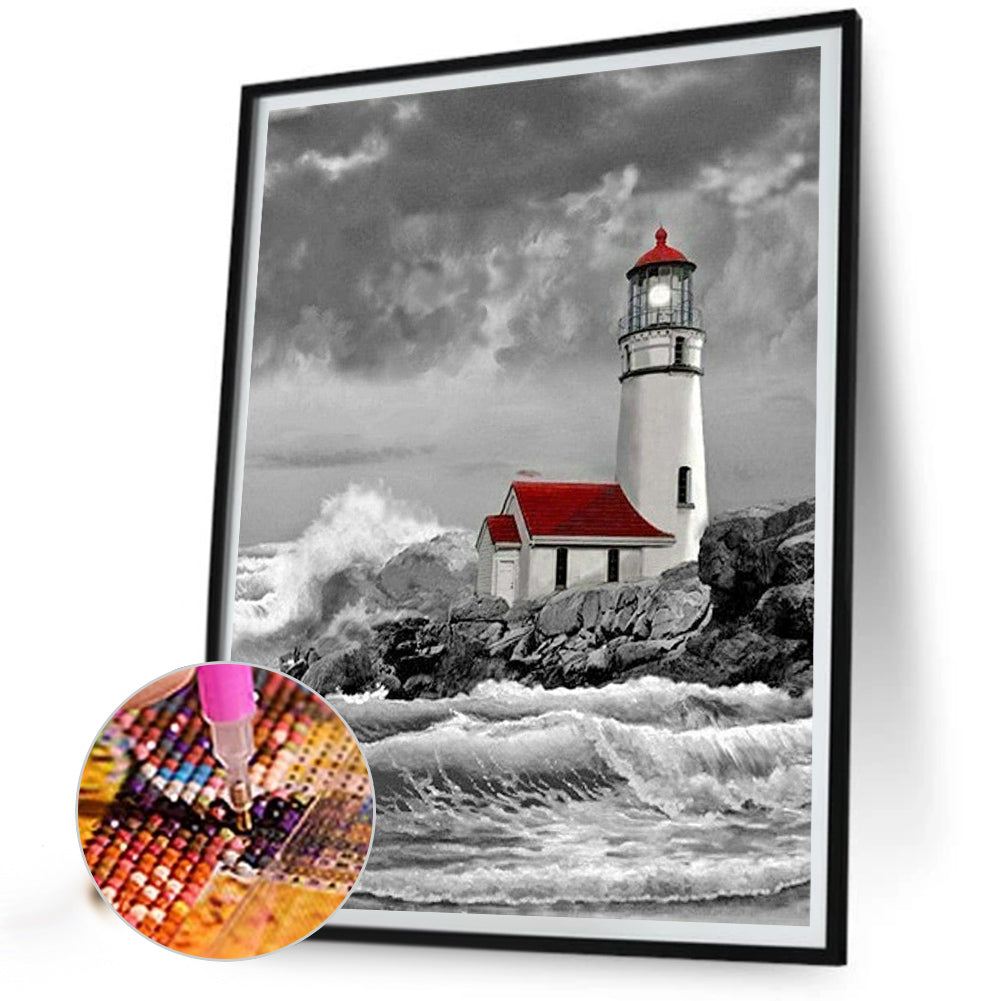 Black And White Lighthouse - Full Square Drill Diamond Painting 40*50CM