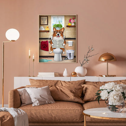 Dog On Toilet - Full Round Drill Diamond Painting 30*40CM