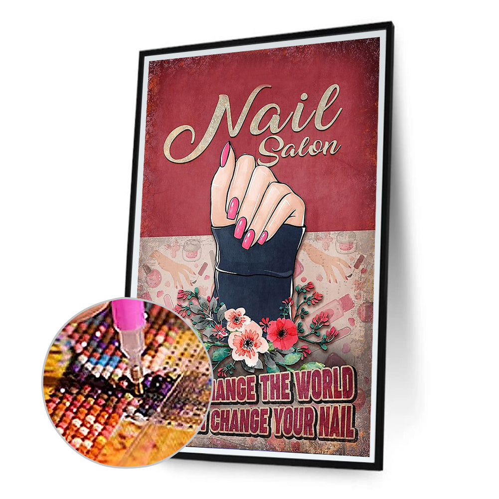 Calligraphy And Painting Pink Nails - Full Round Drill Diamond Painting 40*60CM