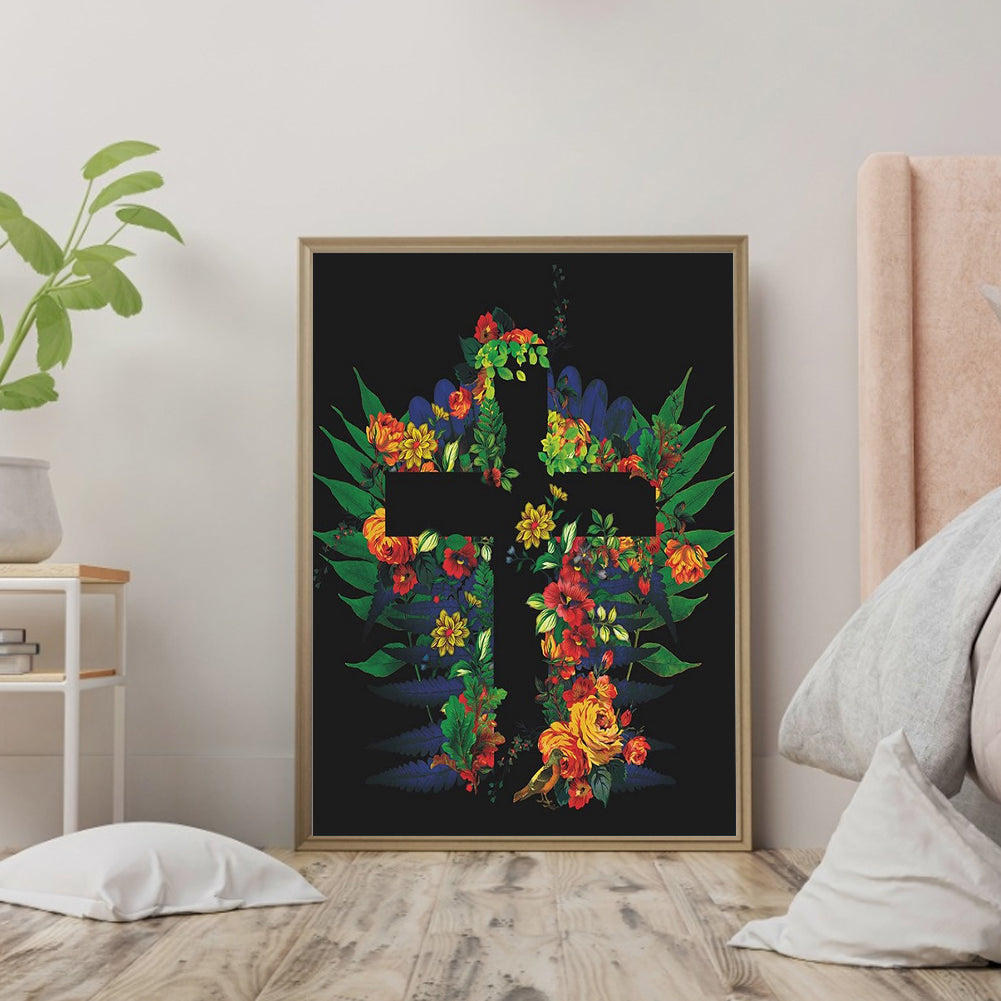 Flower Cross - Full Round Drill Diamond Painting 30*40CM