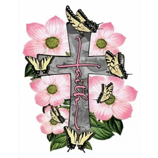 Flower Cross - Full Round Drill Diamond Painting 30*40CM