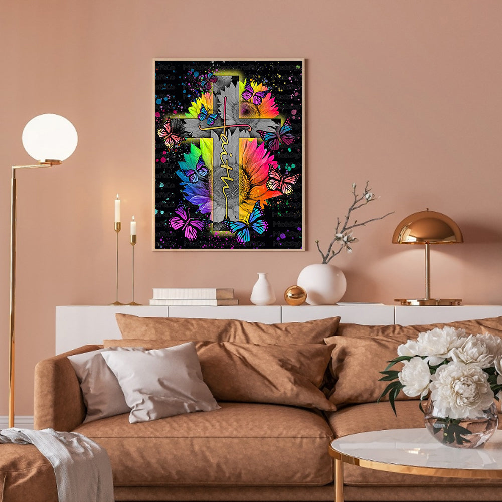 Flower Cross - Full Round Drill Diamond Painting 30*40CM