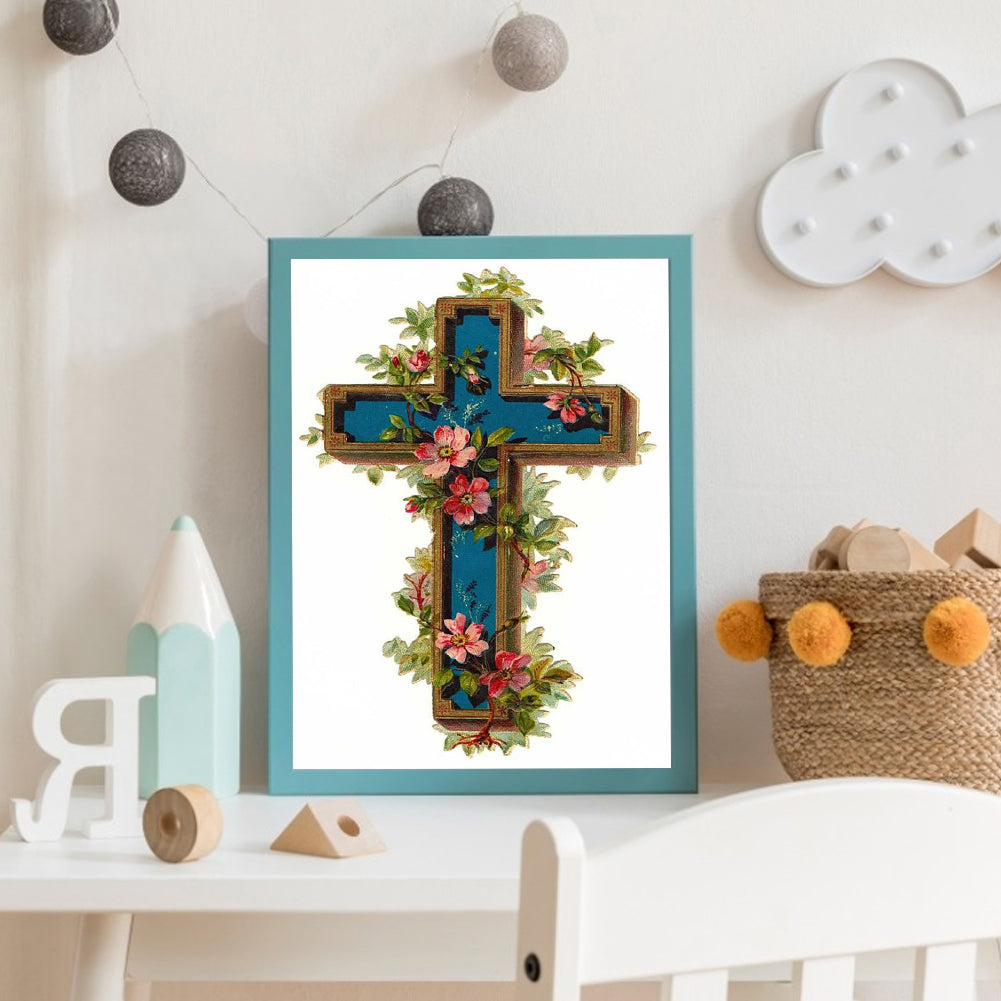 Flower Cross - Full Round Drill Diamond Painting 30*40CM