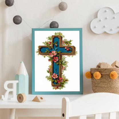 Flower Cross - Full Round Drill Diamond Painting 30*40CM