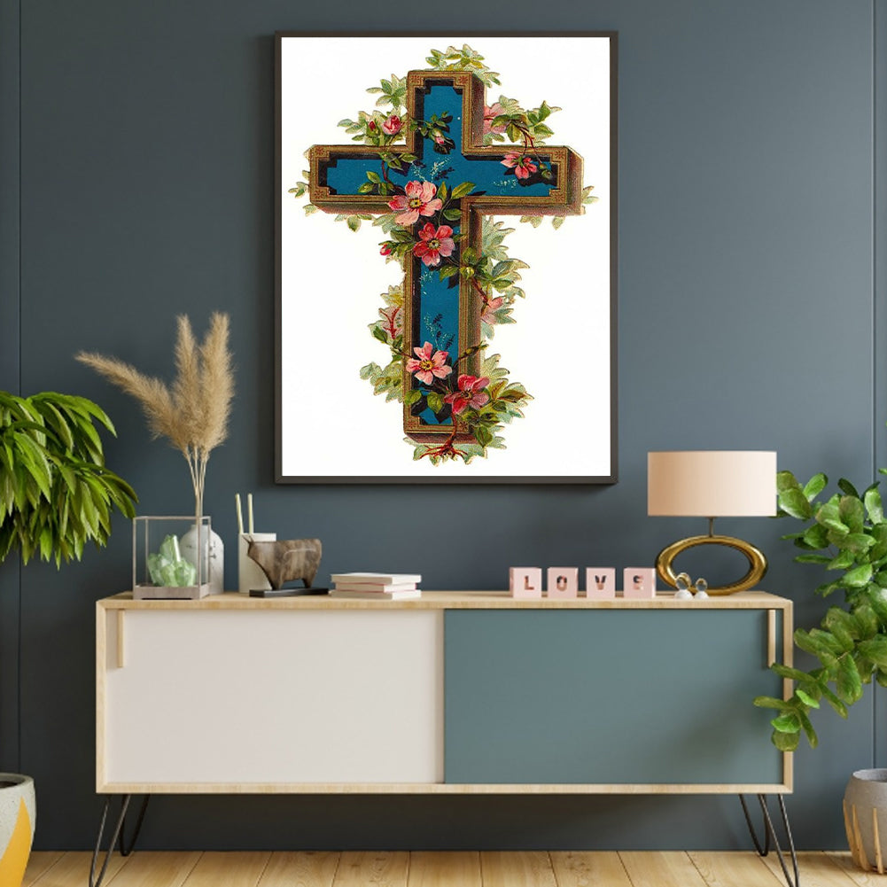 Flower Cross - Full Round Drill Diamond Painting 30*40CM