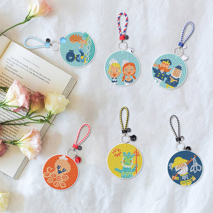 6pcs Car Keychain Art Craft DIY Handmade Double Sided Hanging Ornament for Gifts