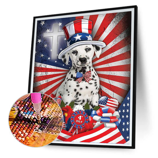 Independence Day Style Puppy - Full Round Drill Diamond Painting 30*40CM