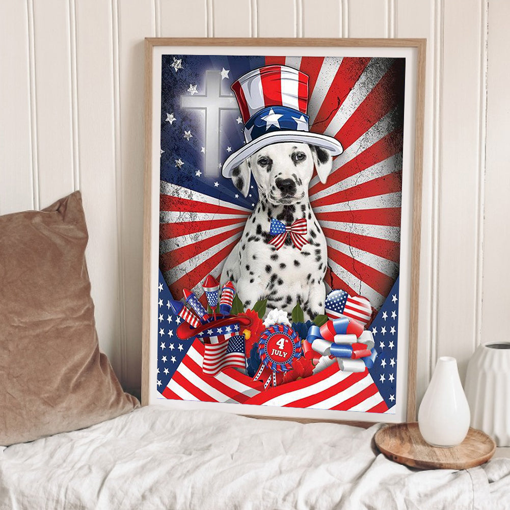 Independence Day Style Puppy - Full Round Drill Diamond Painting 30*40CM