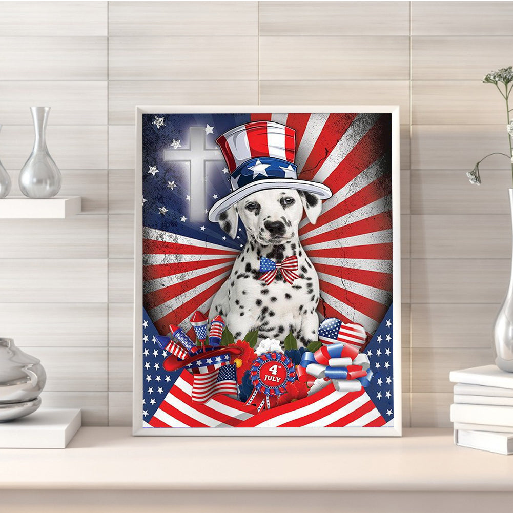 Independence Day Style Puppy - Full Round Drill Diamond Painting 30*40CM