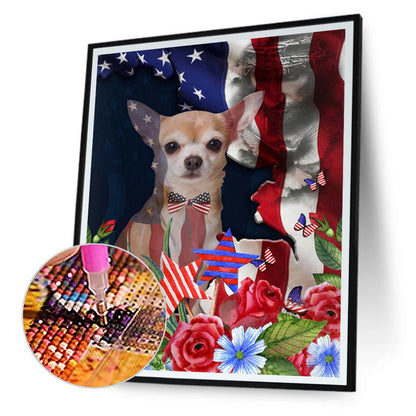 Independence Day Style Puppy - Full Round Drill Diamond Painting 30*40CM