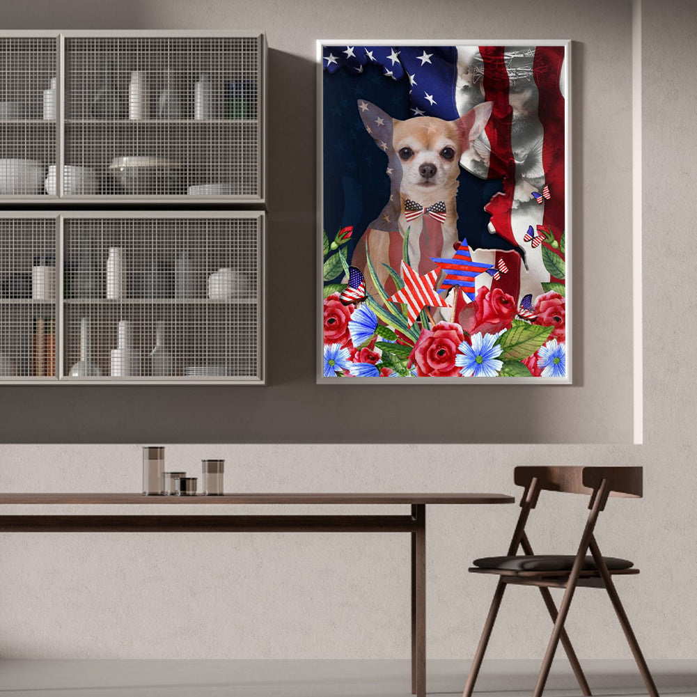 Independence Day Style Puppy - Full Round Drill Diamond Painting 30*40CM