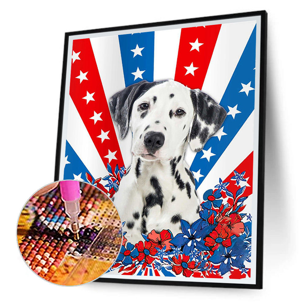 Independence Day Style Puppy - Full Round Drill Diamond Painting 30*40CM