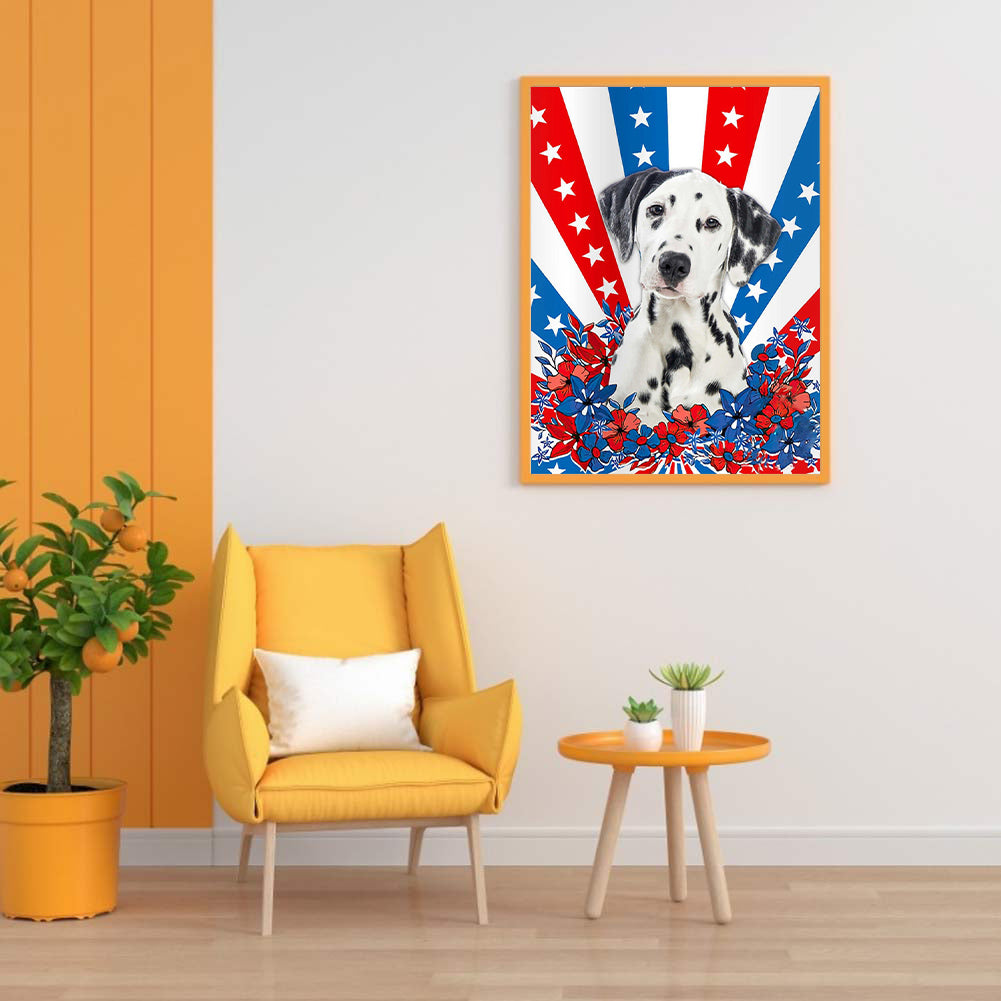 Independence Day Style Puppy - Full Round Drill Diamond Painting 30*40CM