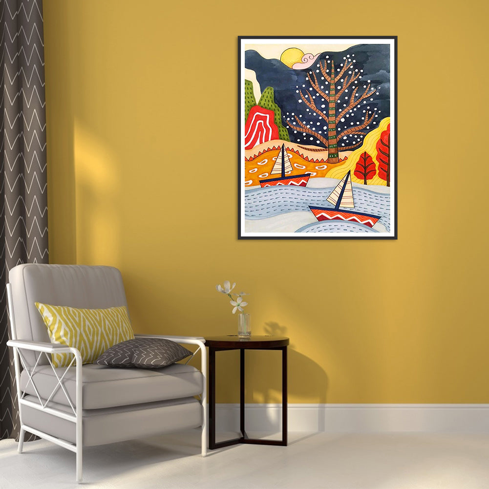 Painted Landscape - Full Round Drill Diamond Painting 30*40CM