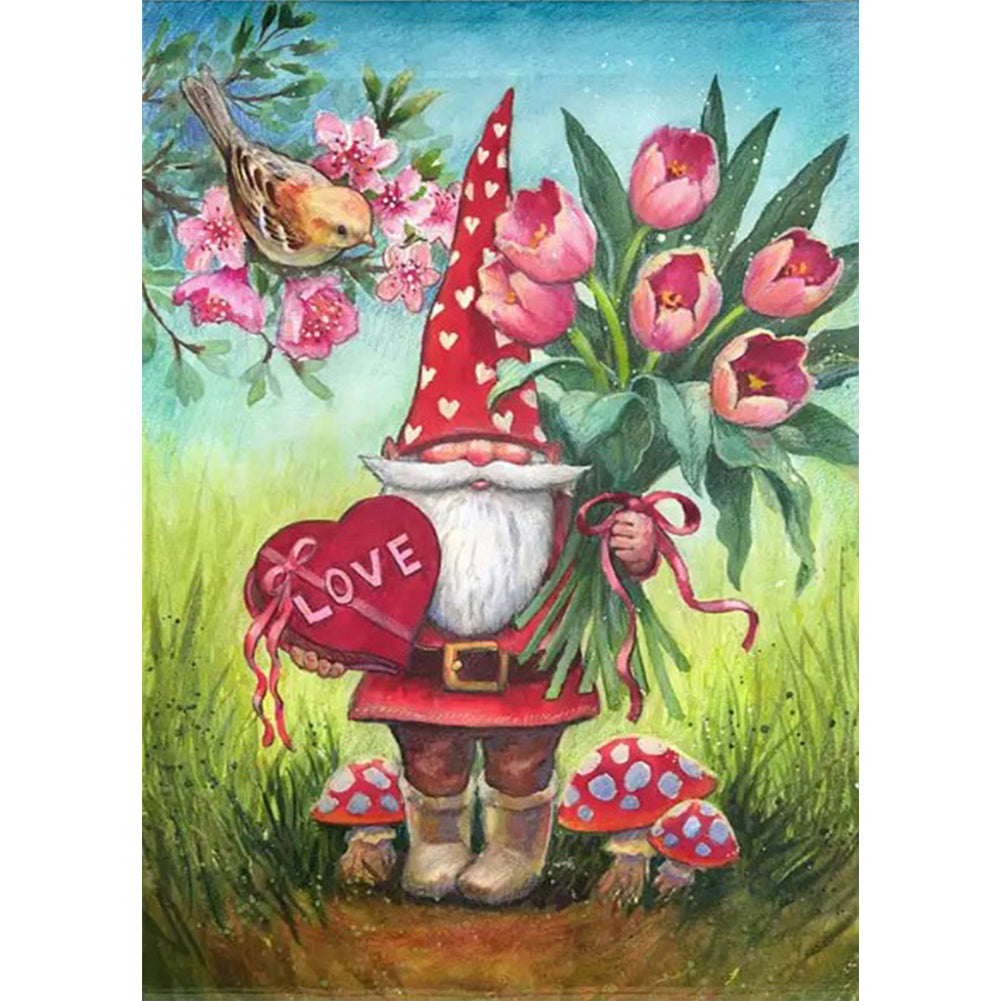 Flower Delivery Gnome - Full Round Drill Diamond Painting 30*40CM
