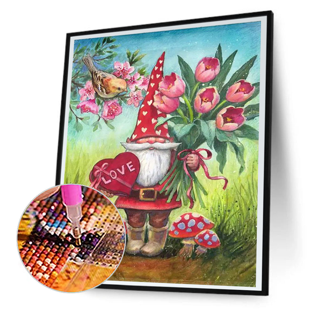 Flower Delivery Gnome - Full Round Drill Diamond Painting 30*40CM