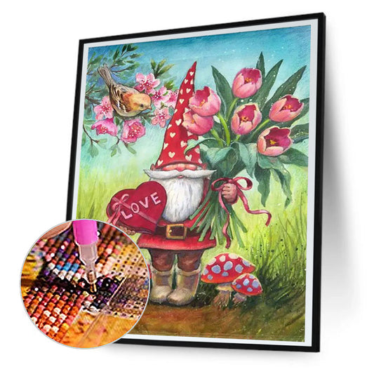 Flower Delivery Gnome - Full Round Drill Diamond Painting 30*40CM