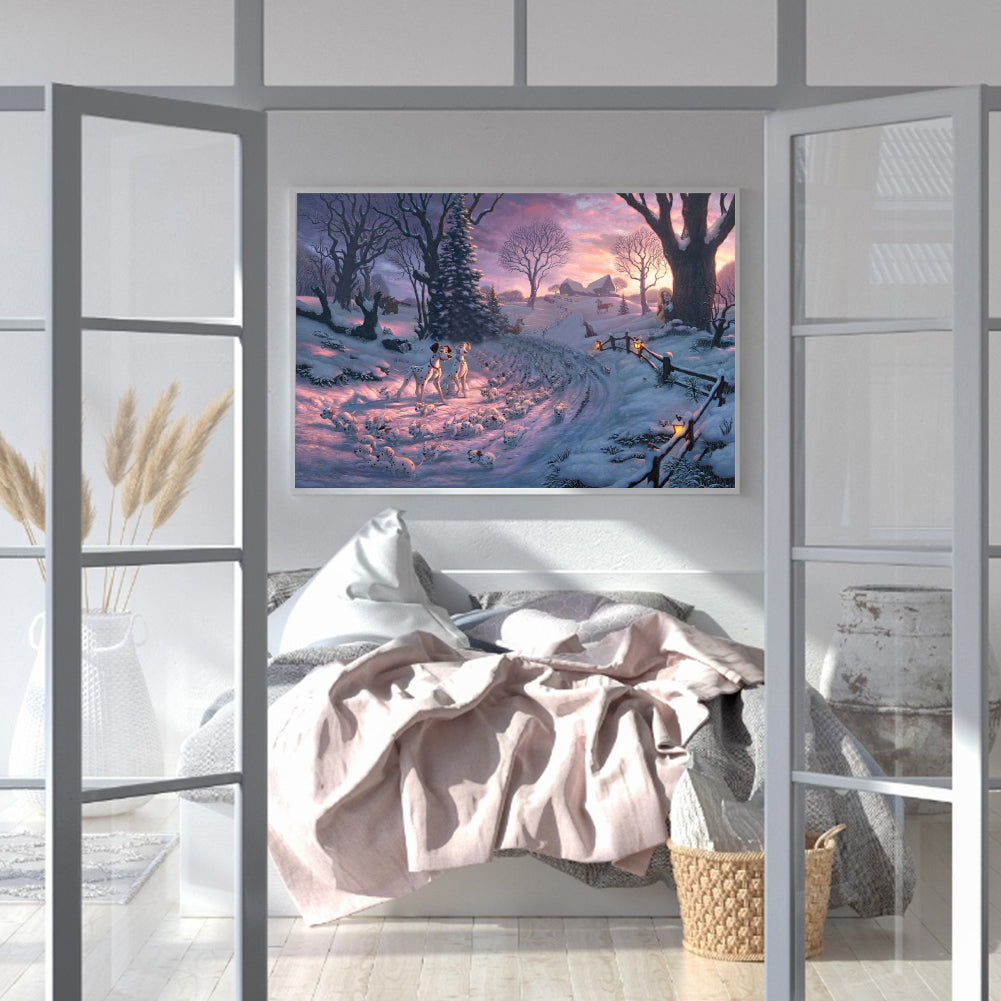 Snow Scene - Full Round Drill Diamond Painting 50*40CM