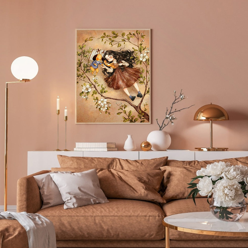 Curly-Haired Girl Lying On The Lawn - Full Square Drill Diamond Painting 30*40CM