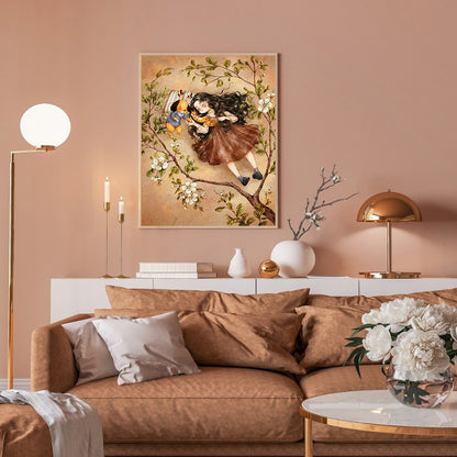 Curly-Haired Girl Lying On The Lawn - Full Square Drill Diamond Painting 30*40CM