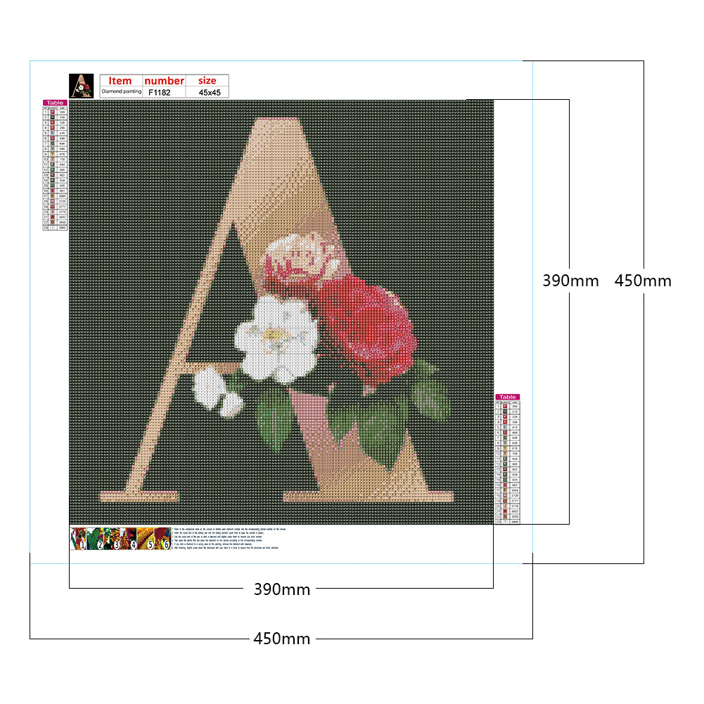 Dark Flower Letter A - Full Square Drill Diamond Painting 45*45CM