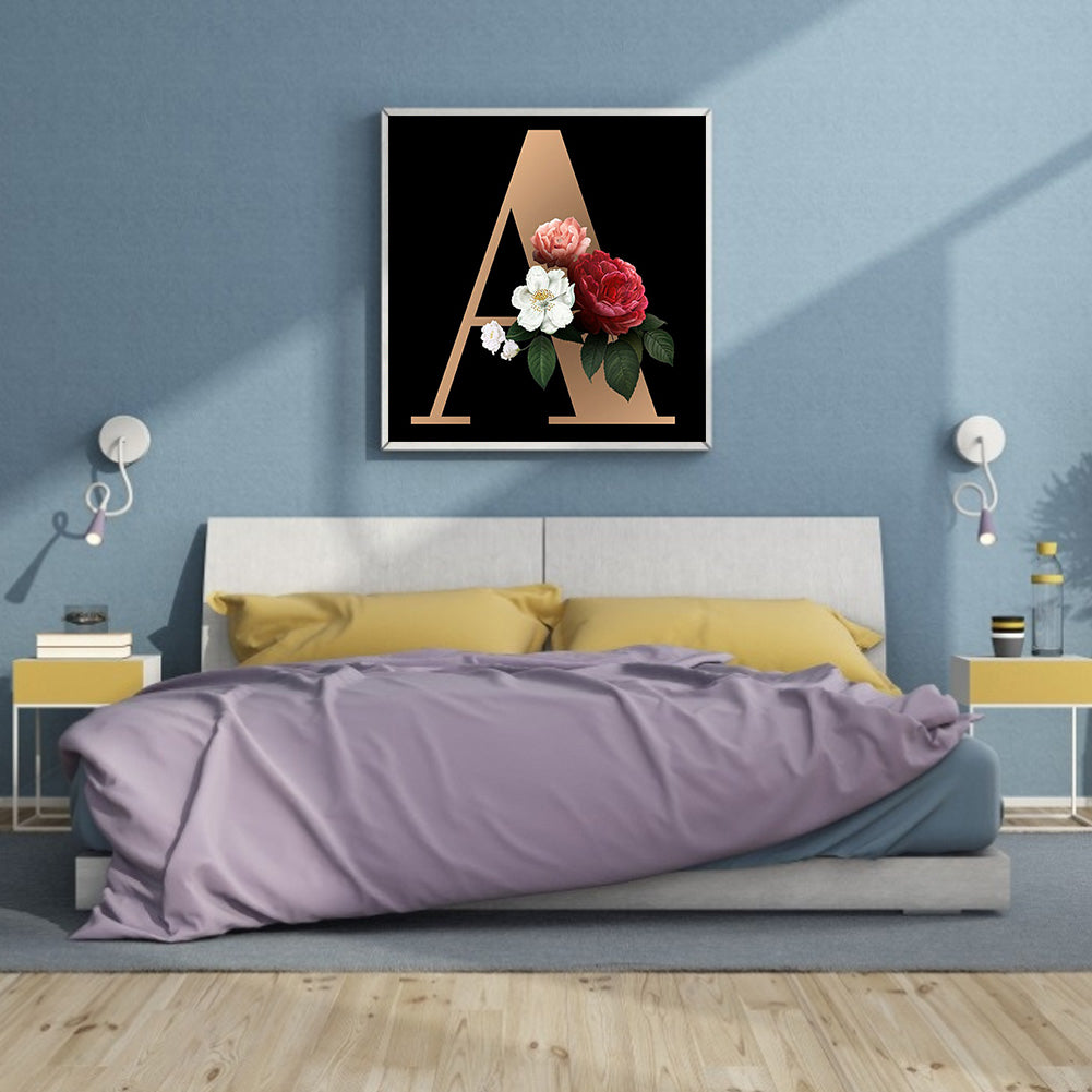 Dark Flower Letter A - Full Square Drill Diamond Painting 45*45CM