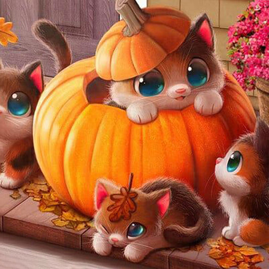 Pumpkin Kitten - Full Round Drill Diamond Painting 30*30CM