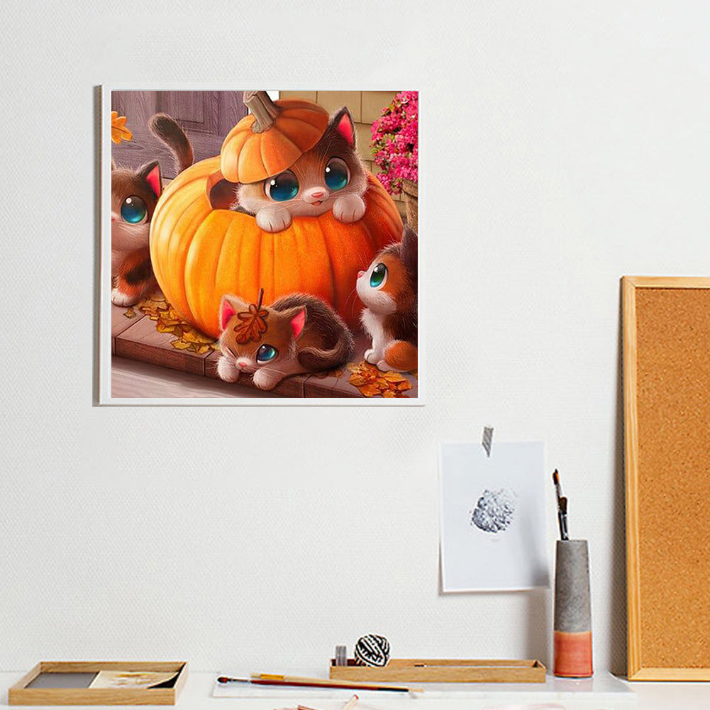 Pumpkin Kitten - Full Round Drill Diamond Painting 30*30CM