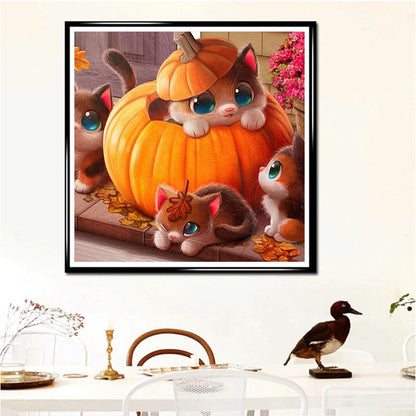 Pumpkin Kitten - Full Round Drill Diamond Painting 30*30CM