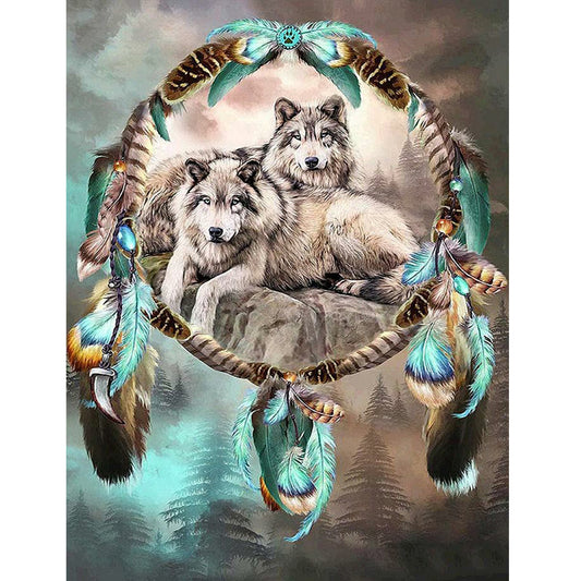Wolf Dream Catcher - Full Round Drill Diamond Painting 40*50CM