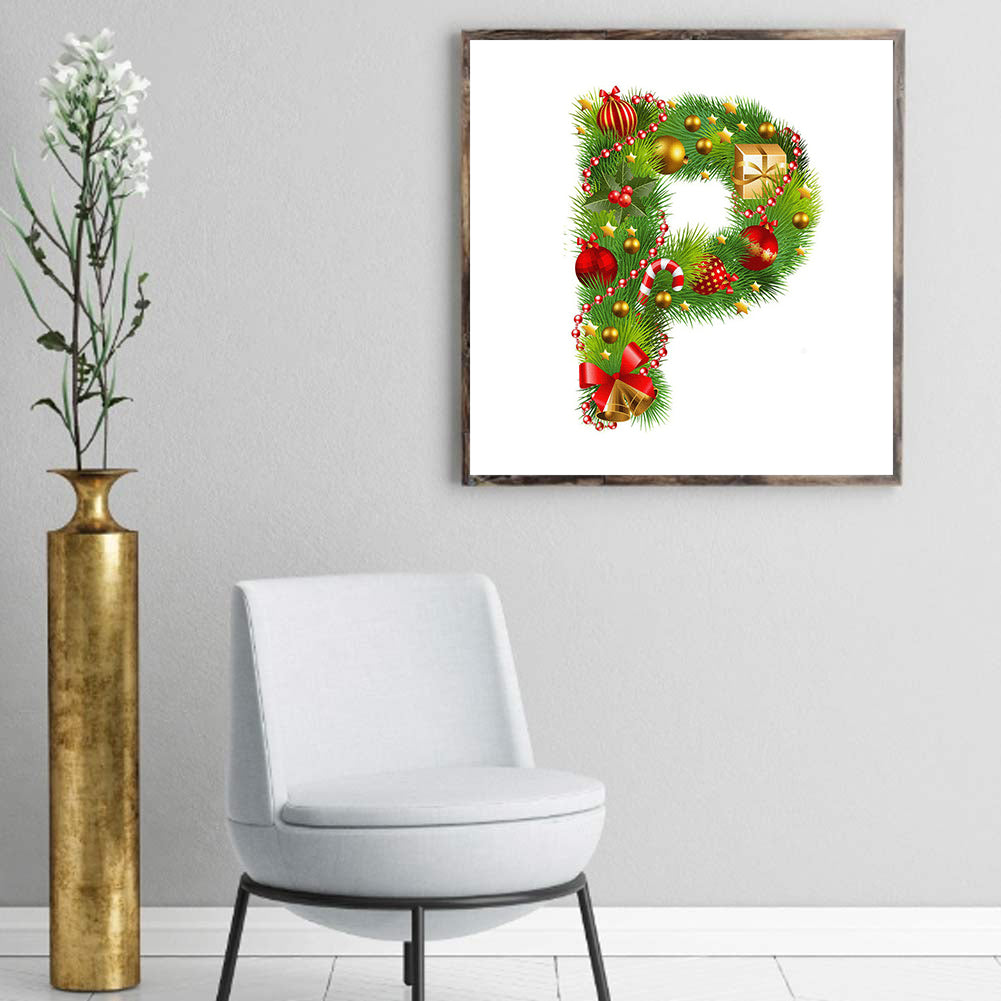 Christmas Letter P - Full Square Drill Diamond Painting 30*30CM