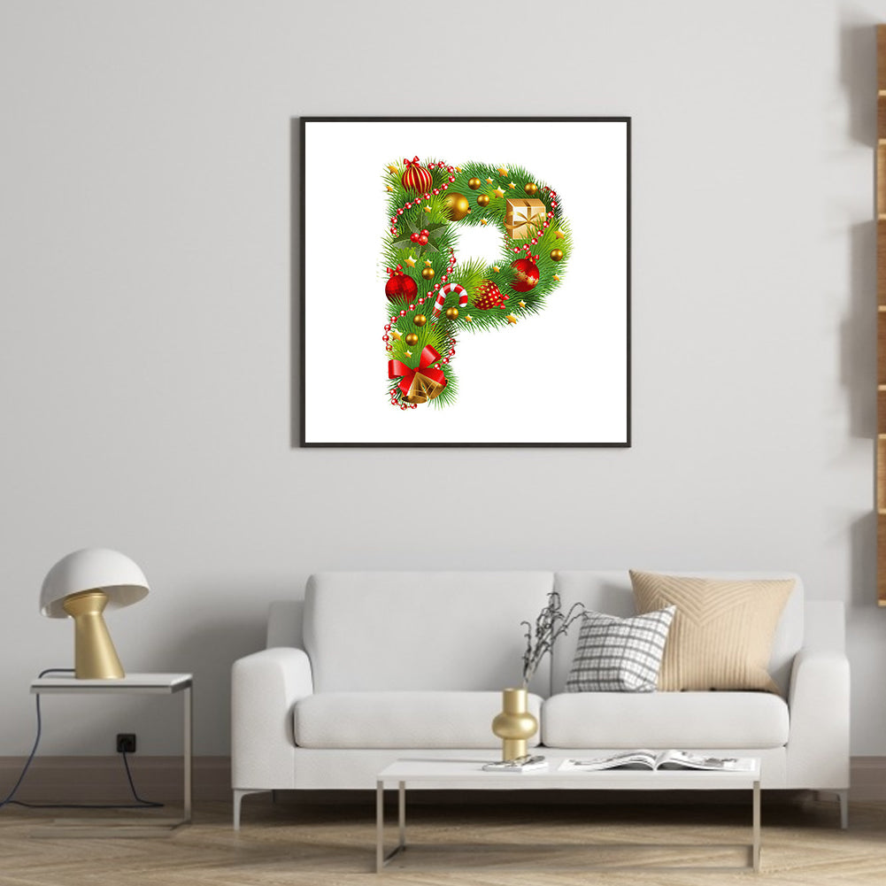 Christmas Letter P - Full Square Drill Diamond Painting 30*30CM