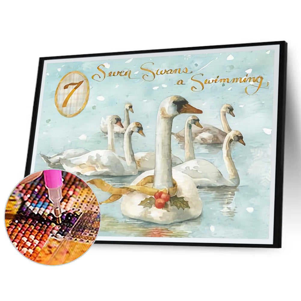 Winter Lake Swan - Full Round Drill Diamond Painting 40*30CM