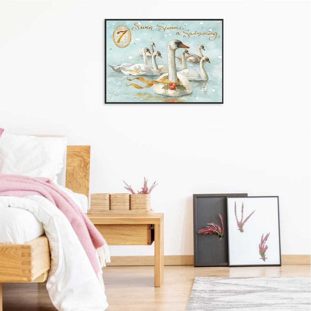 Winter Lake Swan - Full Round Drill Diamond Painting 40*30CM