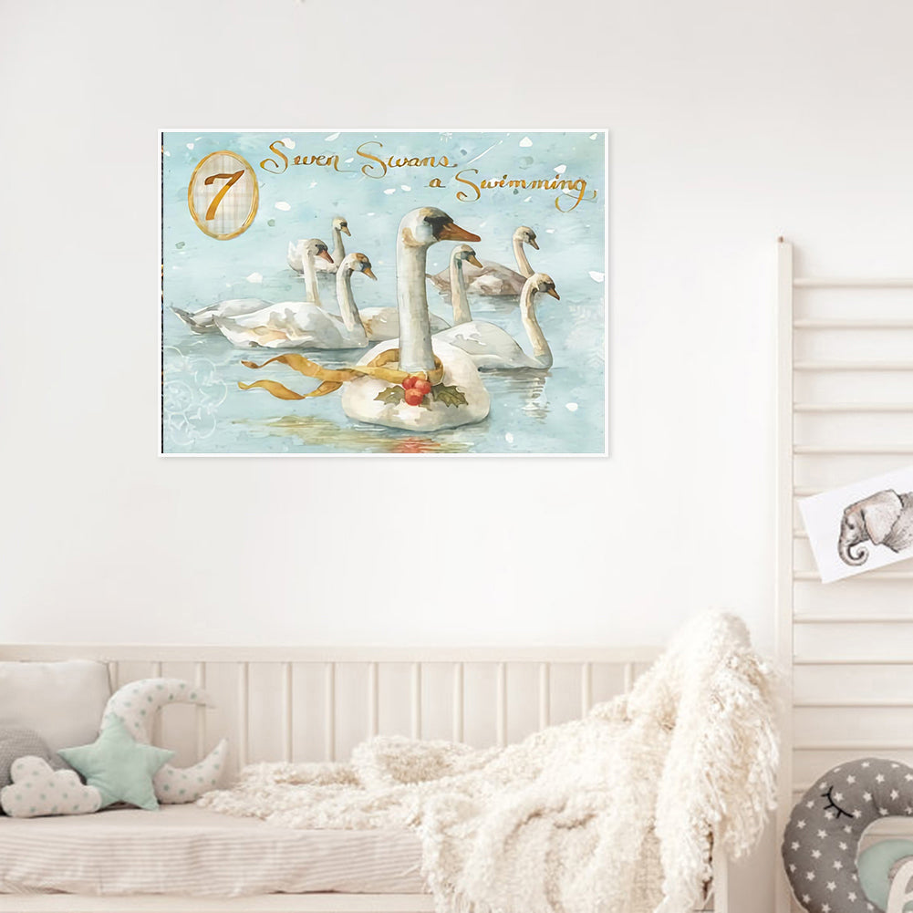 Winter Lake Swan - Full Round Drill Diamond Painting 40*30CM